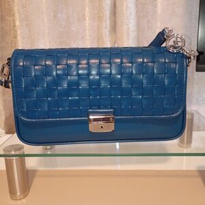 Michael Kors Blue Woven Leather Shoulder Bag